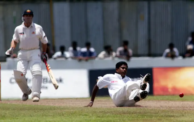 Rangana Herath, playing for Sri Lanka against Australia in September 1999