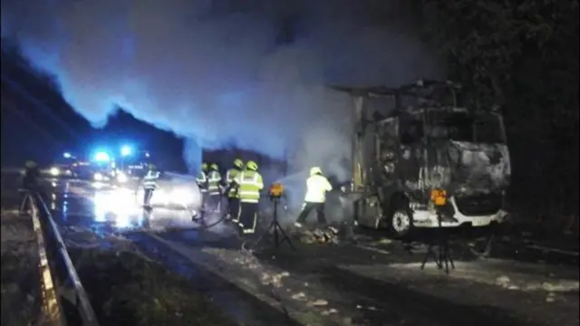 A30 lorry fire. Pic: Highways England