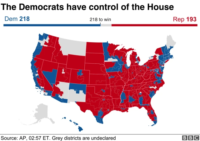 Map showing breakdown of House results