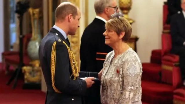 Sandra Jackson receives the Queen"s Gallantry Medal conferred on her late son,Thomas Jackson, from the Duke of Cambridge