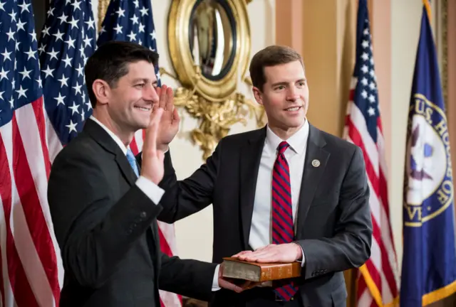 Republican Paul Ryan (left) swore in Conor Lamb after he won the special election in March