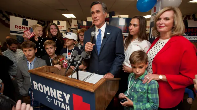 Mitt Romney addresses supporters after victory in Utah