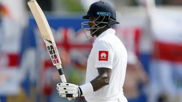 Angelo Mathews celebrates his half century