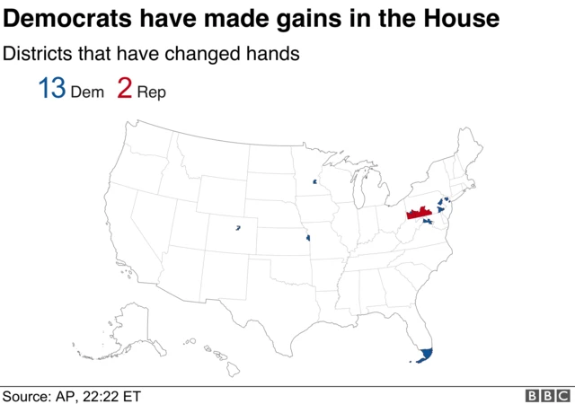 Map showing House districts that have changed hands