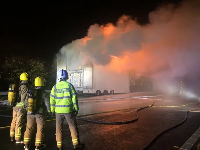 Fire scene M62 Warrington