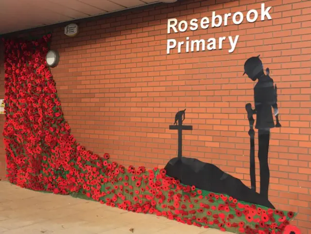 A wall of poppies at Rosebrook Primary School