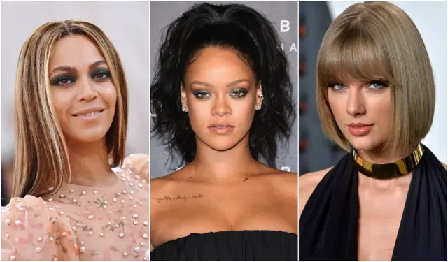 Stock images of Beyonce, Rihanna and Taylor Swift