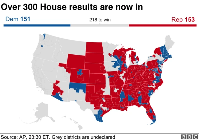 Map showing results in the race for the House of Representatives