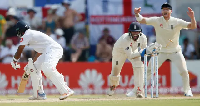 Dinesh Chandimal is stumped by Ben Foakes