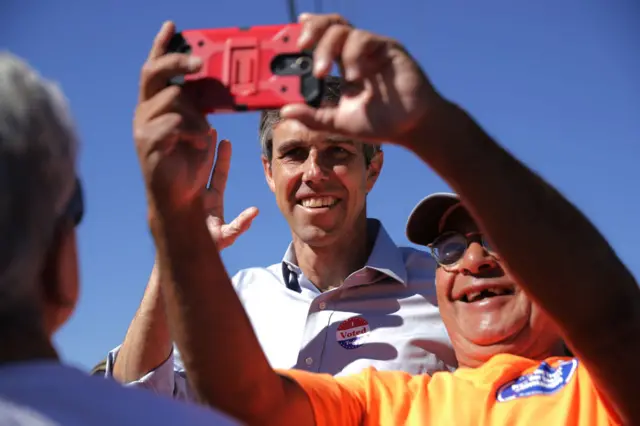 O'Rourke takes a selfie with a supporter