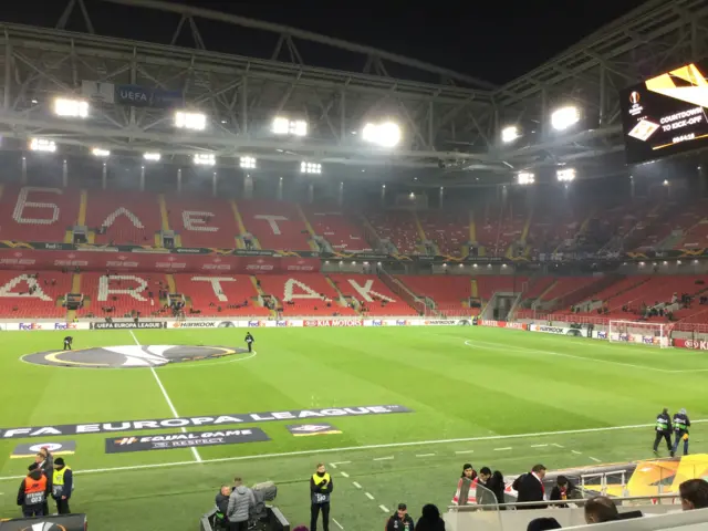 Rangers fans inside the Otkritie Arena in Moscow