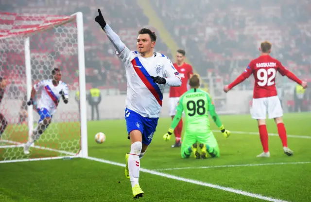 Glenn Middleton hammered in Rangers' third goal in a frantic first half