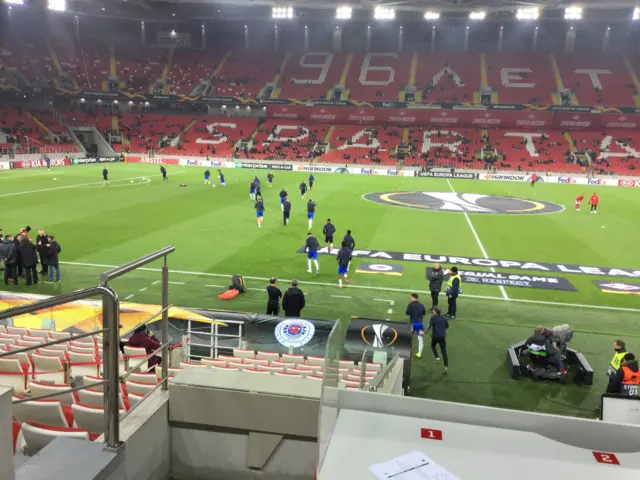 Rangers take to the field for their pre-match warm-up