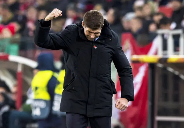 Rangers manager Steven Gerrard shows his frustration in Moscow