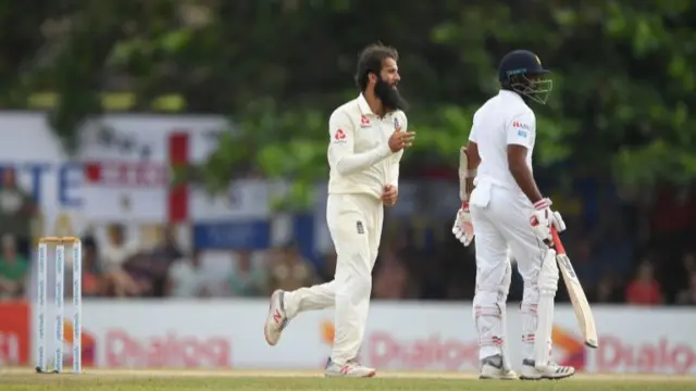 England bowler Moeen Ali celebrates after dismissing Sri Lanka batsman Angelo Matthews