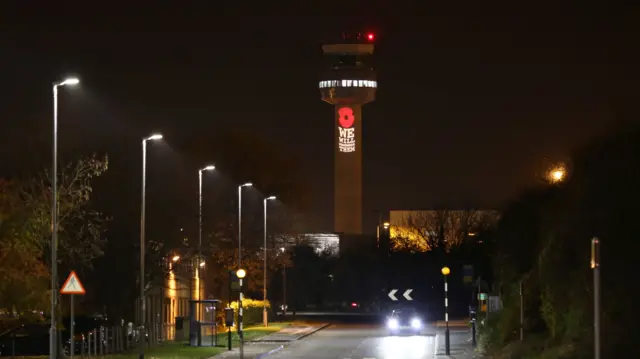 Poppy illumination on the control tower