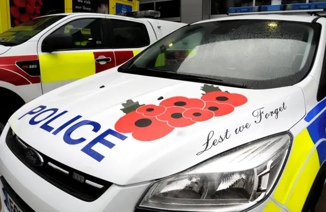 Poppies are displayed on emergency services' vehicles