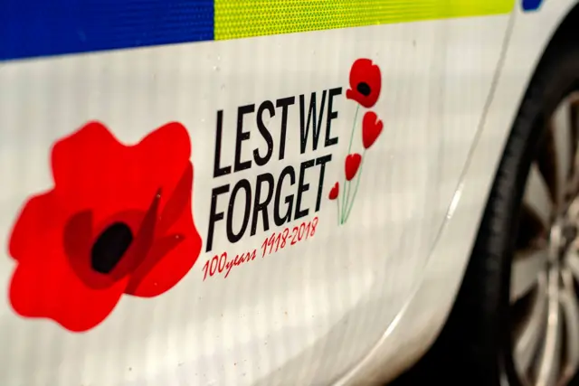 Poppies are displayed on emergency services' vehicles