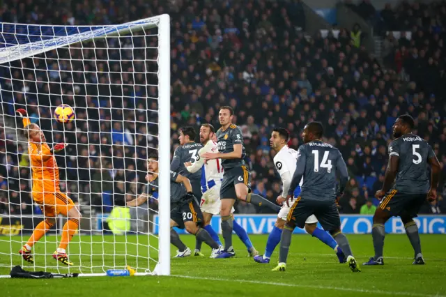 Glenn Murray scores for Brighton in their Premier League game against Leicester