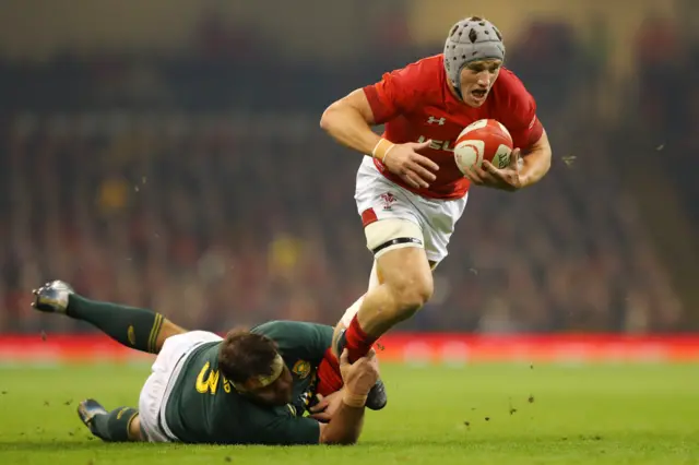 Jonathan Davies in action for Wales against South Africa