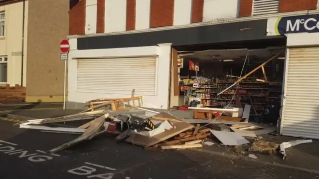 Damaged shop front