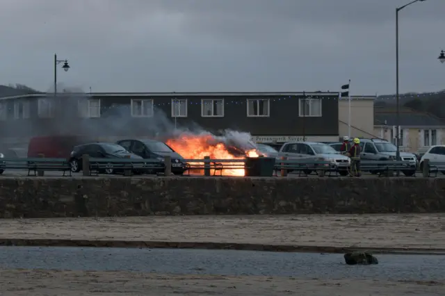 Perranporth car fire. Pic: Erin Sheffield