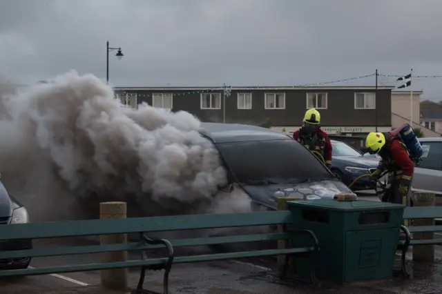 Perranporth car fire. Pic: Erin Sheffield