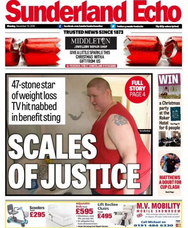 Sunderland Echo front page