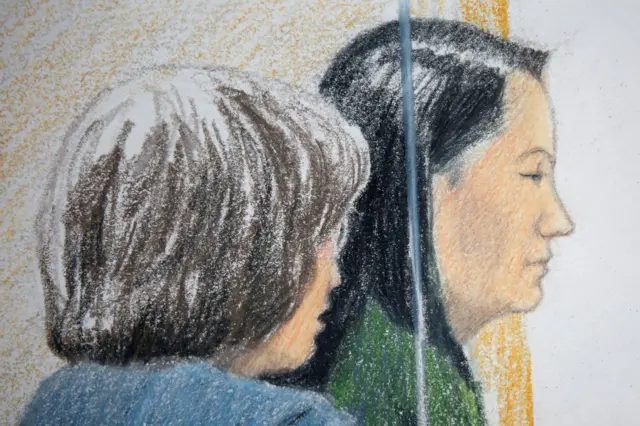 Court drawing of Huawei chief financial officer Meng Wanzhou