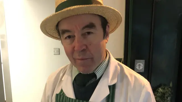 Paddy, a butcher at Brecon farmers market in Wales