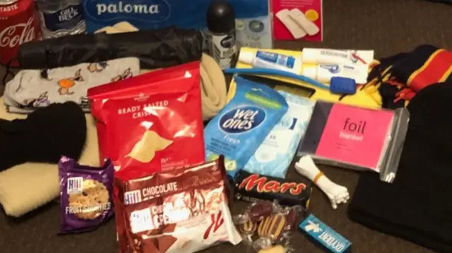 Items in Henry Warner's bags for the homeless