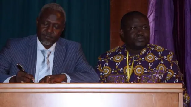 Mohamed Moussa Dhaffane (L) and Patrice-Edouard Ngaissona (R) in July 2014
