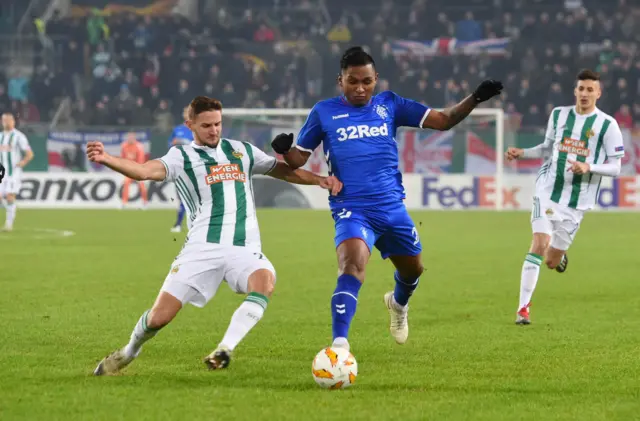 Alfredo Morelos in action for Rangers in Vienna