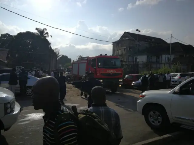 A fire engine at the scene