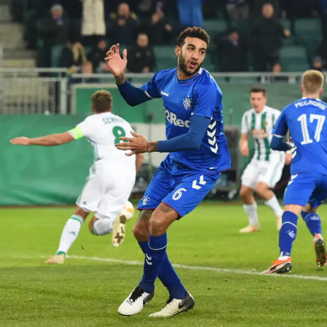 Connor Goldson can't believe it as his header thumps off the crossbar