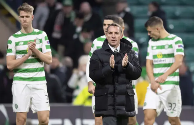 Celtic manager Brendan Rodgers applauds the fans at Celtic Park