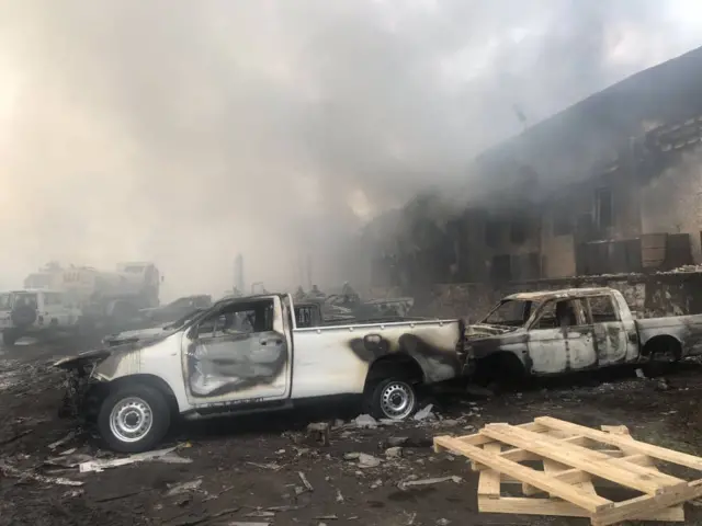 Two burnt out vehicles