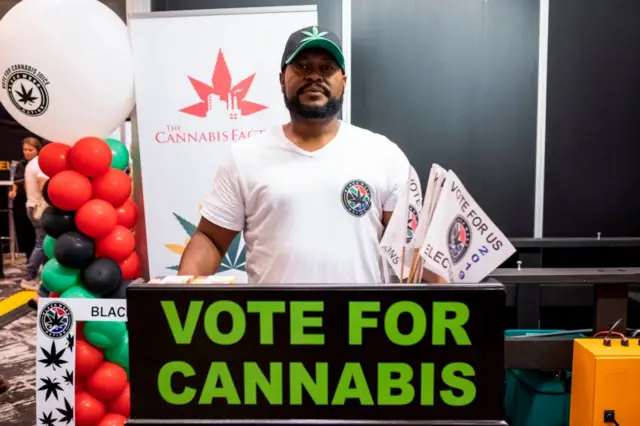 A pro-marijuana exhibitor pictured at the Cannabis Expo in Pretoria