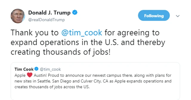 Trump's tweet on Apple