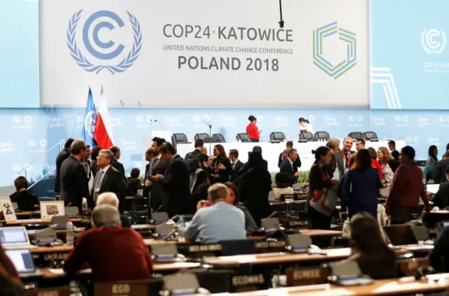 Participants take part in a plenary session on the final day of the COP24 U.N. Climate Change Conference 2018