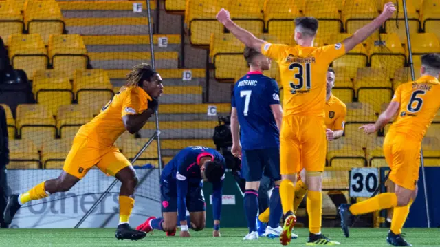 Livingston's Dolly Menga celebrates against Hearts