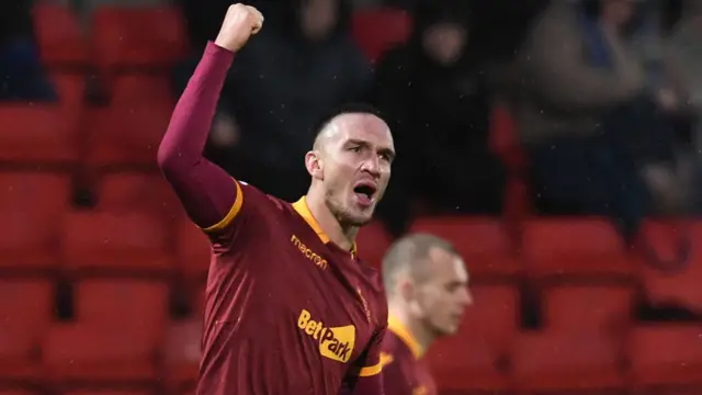 Motherwell's Tom Aldred celebrates