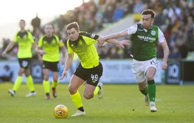 James Forrest runs away from Stevie Mallan