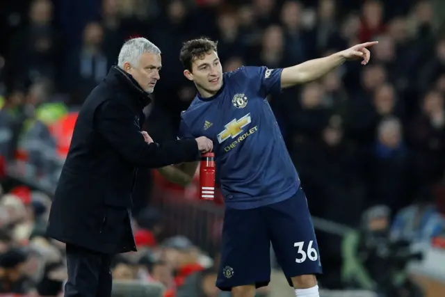 Matteo Darmian speaks to Jose Mourinho