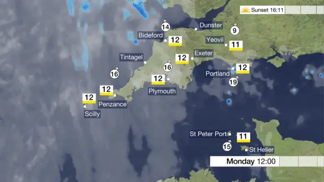 Weather for the South West on Monday 17 December