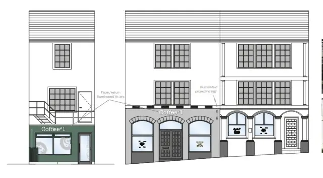 Sketch drawing of what the new Coffee#1 store in Totnes High Street could look like