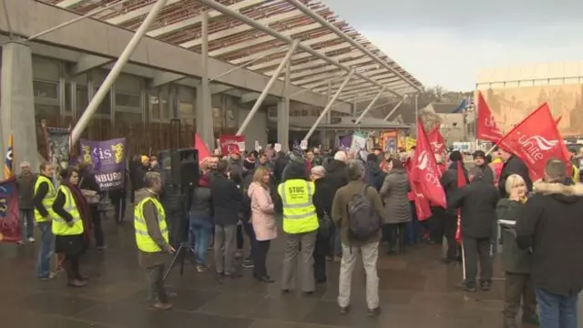 Trade unionists rallied outside Holyrood ahead of the budget