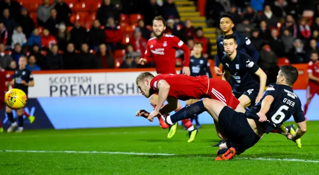 Aberdeen's Sam Cosgrove dives to score