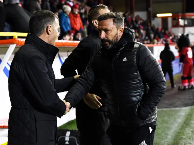 Dundee manager Jim McIntyre and Aberdeen's Derek McInnes