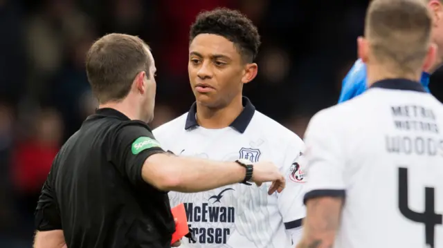 Dundee's Nathan Ralph is sent off against Rangers